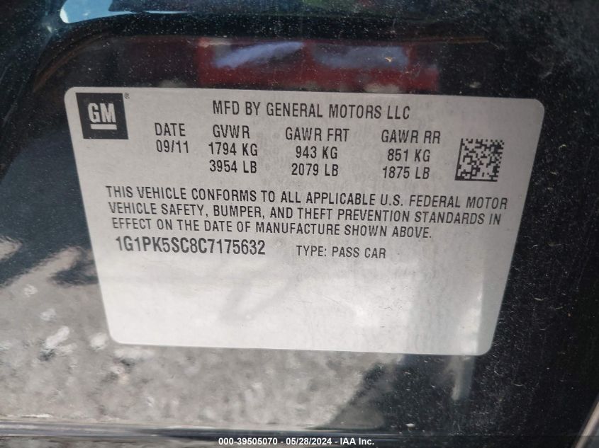 2012 Chevrolet Cruze Eco VIN: 1G1PK5SC8C7175632 Lot: 39505070