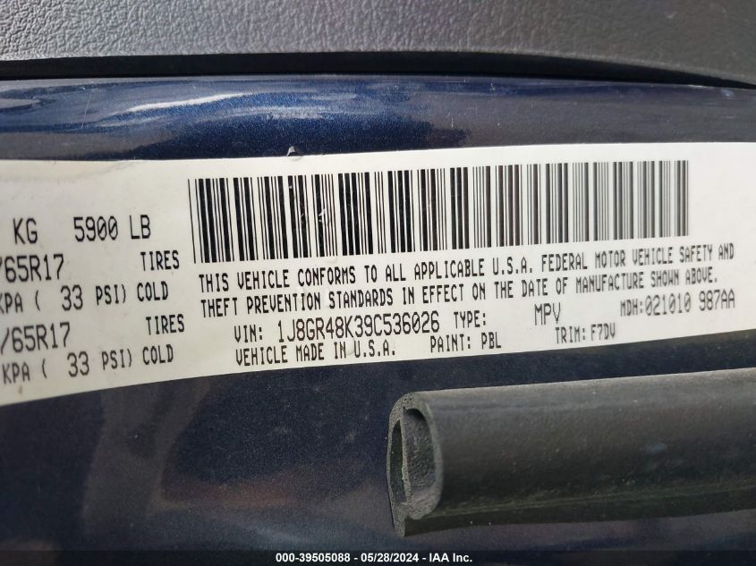 2009 Jeep Grand Cherokee Laredo VIN: 1J8GR48K39C536026 Lot: 39505088