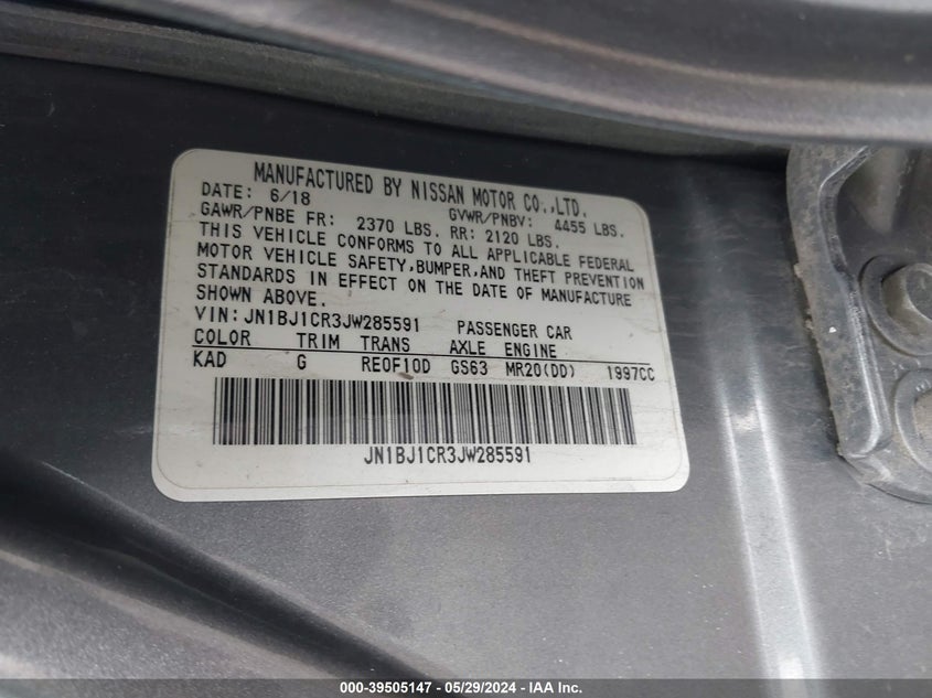 2018 Nissan Rogue Sport S VIN: JN1BJ1CR3JW285591 Lot: 39505147