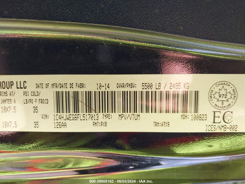 2015 Jeep Wrangler Unlimited Sahara VIN: 1C4HJWEG6FL517013 Lot: 39505162