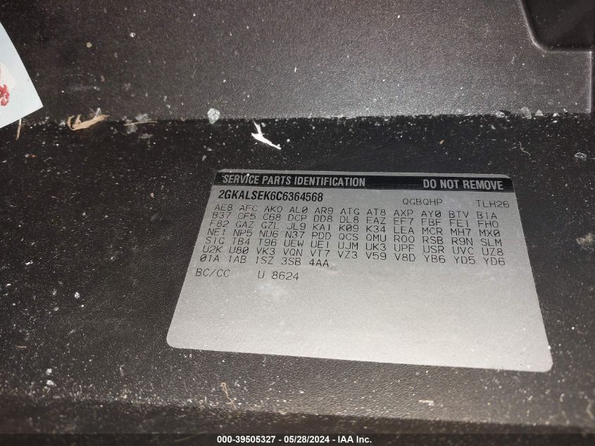 2012 GMC Terrain Sle VIN: 2GKALSEK6C6364568 Lot: 39505327