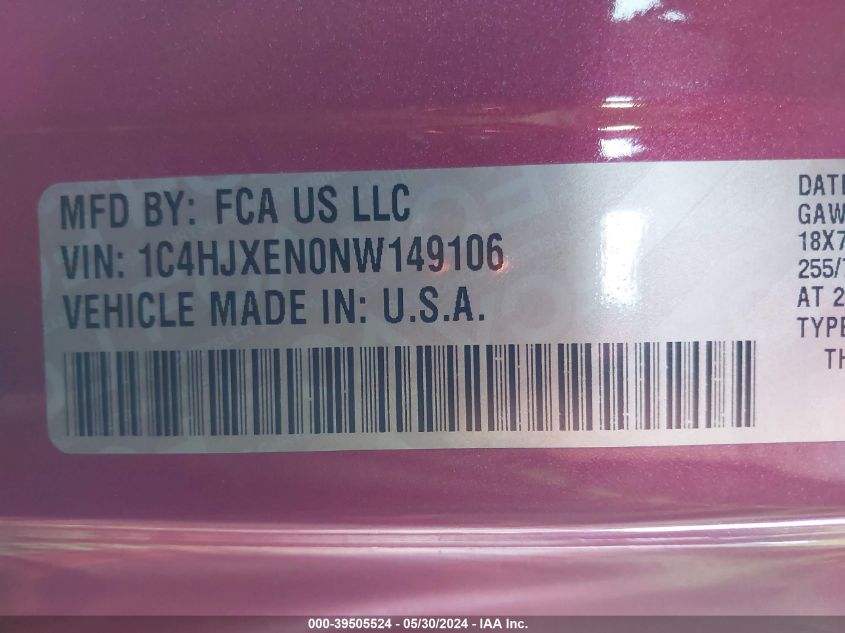 2022 Jeep Wrangler Unlimited Sahara VIN: 1C4HJXEN0NW149106 Lot: 39505524