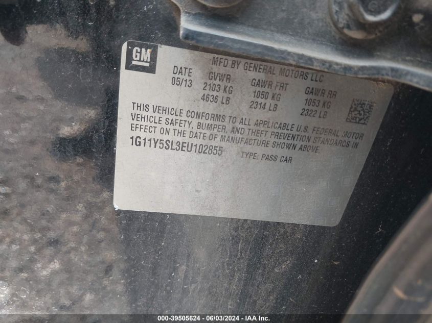 2014 Chevrolet Impala 1Ls VIN: 1G11Y5SL3EU102855 Lot: 39505624