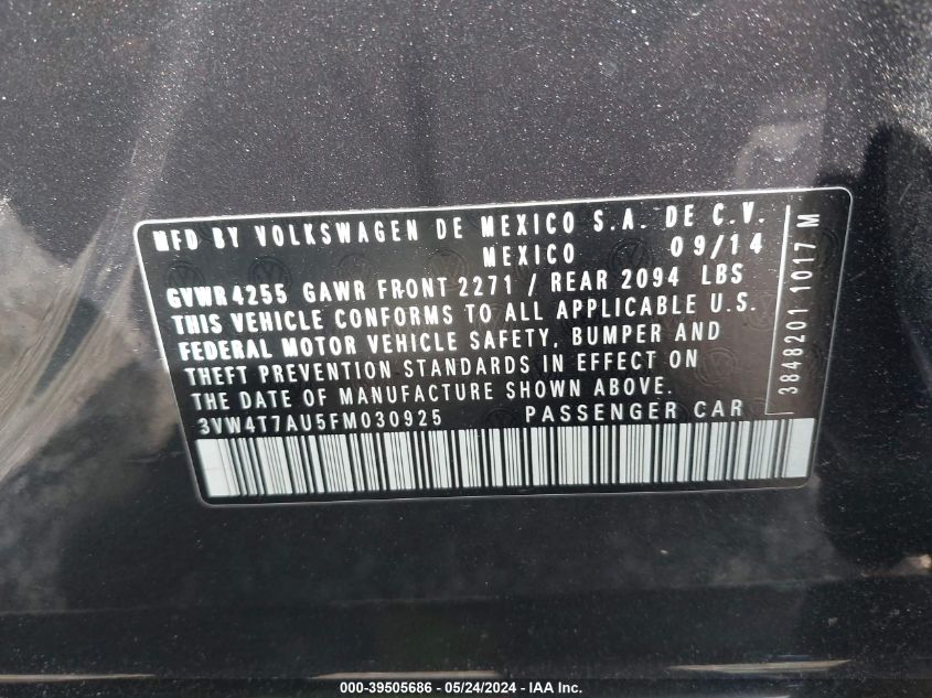 2015 VOLKSWAGEN GOLF GTI 2.0T AUTOBAHN 4-DOOR - 3VW4T7AU5FM030925