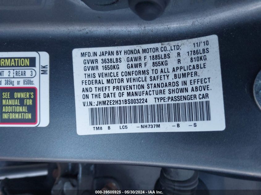 JHMZE2H31BS003224 2011 Honda Insight