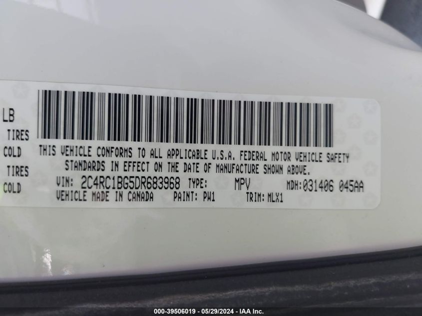 2013 Chrysler Town & Country Touring VIN: 2C4RC1BG5DR683968 Lot: 39506019