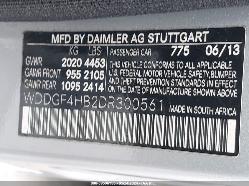 2013 Mercedes-Benz C 250 Luxury/Sport VIN: WDDGF4HB2DR300561 Lot: 39506155