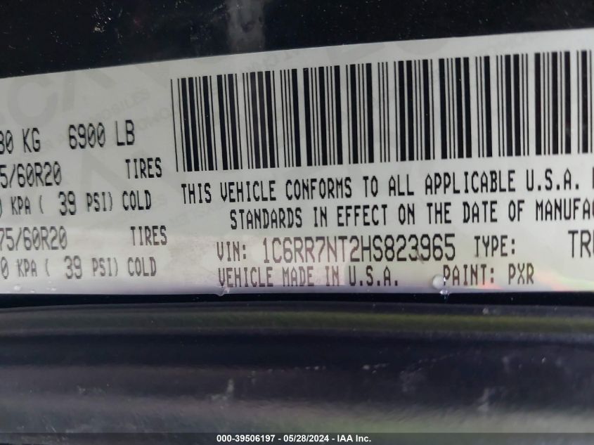 2017 Ram 1500 Laramie 4X4 5'7 Box VIN: 1C6RR7NT2HS823965 Lot: 39506197
