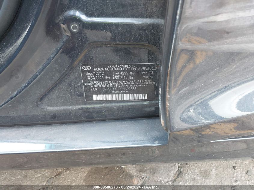 2013 Hyundai Sonata Limited VIN: 5NPEC4AC9DH602563 Lot: 39506273