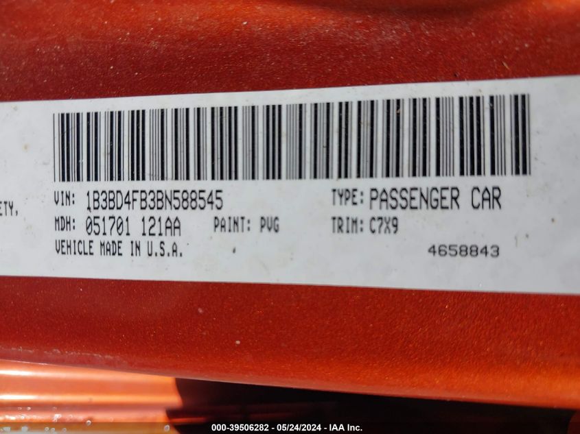 2011 Dodge Avenger Express VIN: 1B3BD4FB3BN588545 Lot: 39506282