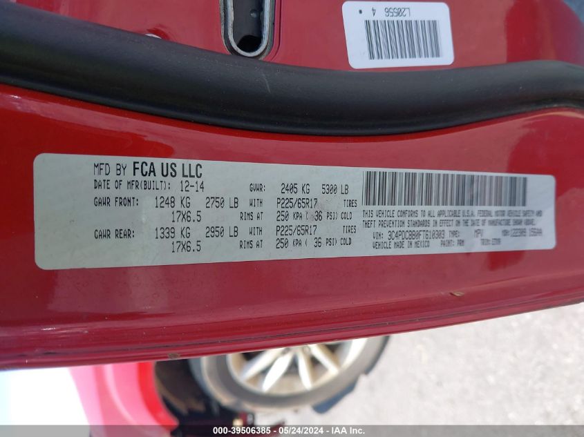 2015 Dodge Journey Sxt VIN: 3C4PDCBB0FT610303 Lot: 39506385