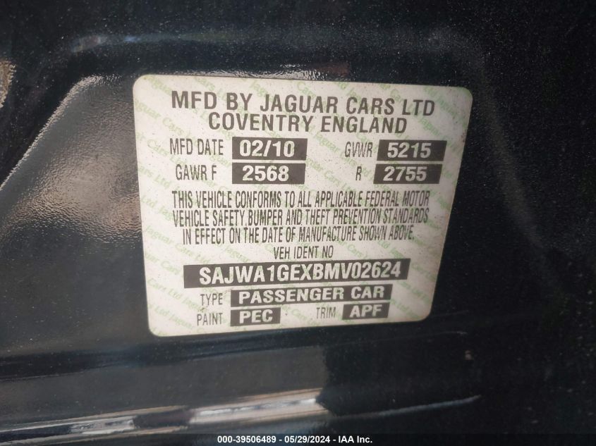 2011 Jaguar Xj Supercharged VIN: SAJWA1GEXBMV02624 Lot: 39506489