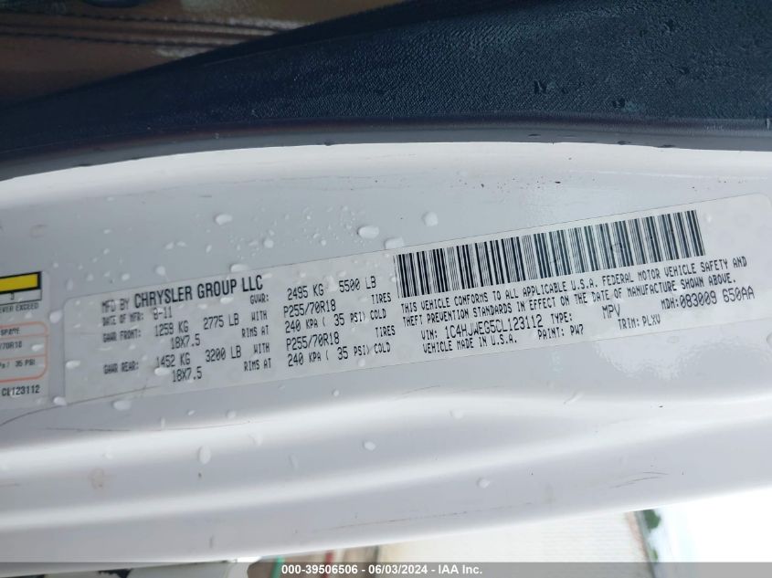 2012 Jeep Wrangler Unlimited Sahara VIN: 1C4HJWEG5CL123112 Lot: 39506506