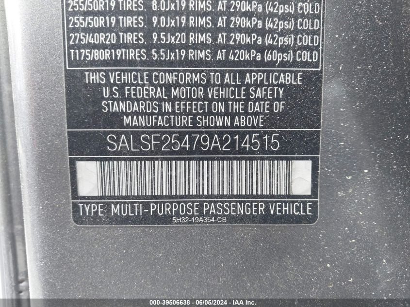 2009 Land Rover Range Rover Sport Hse VIN: SALSF25479A214515 Lot: 39506638