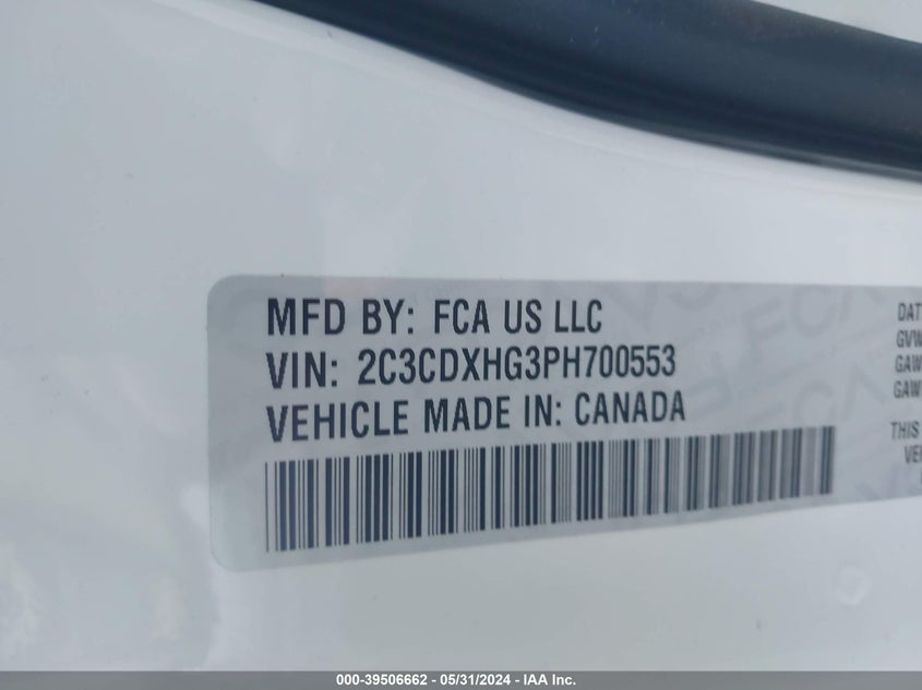 2023 Dodge Charger Gt VIN: 2C3CDXH3PH700553 Lot: 39506662