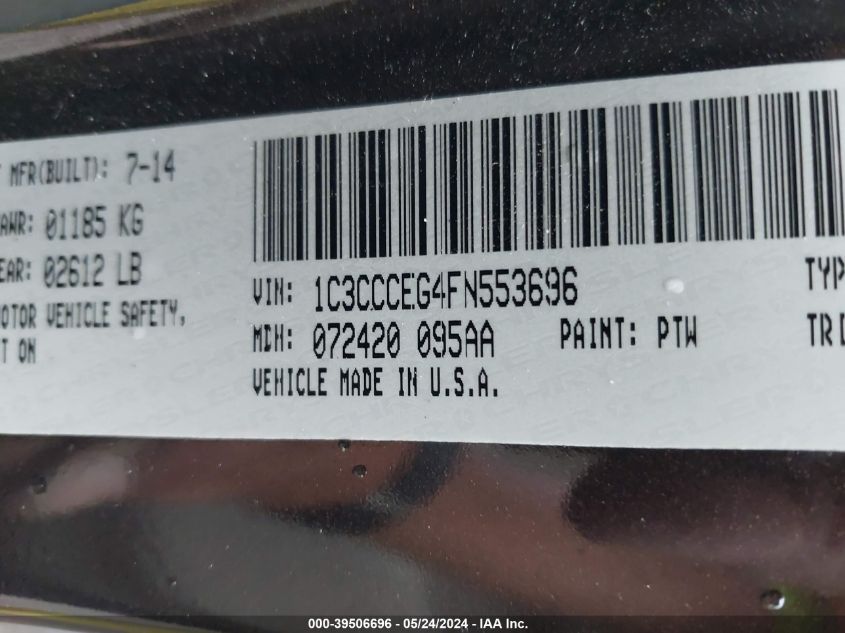 2015 Chrysler 200 C VIN: 1C3CCCEG4FN553696 Lot: 39506696