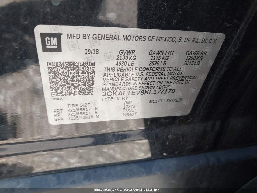 2019 GMC Terrain Sle VIN: 3GKALTEV8KL177178 Lot: 39506715