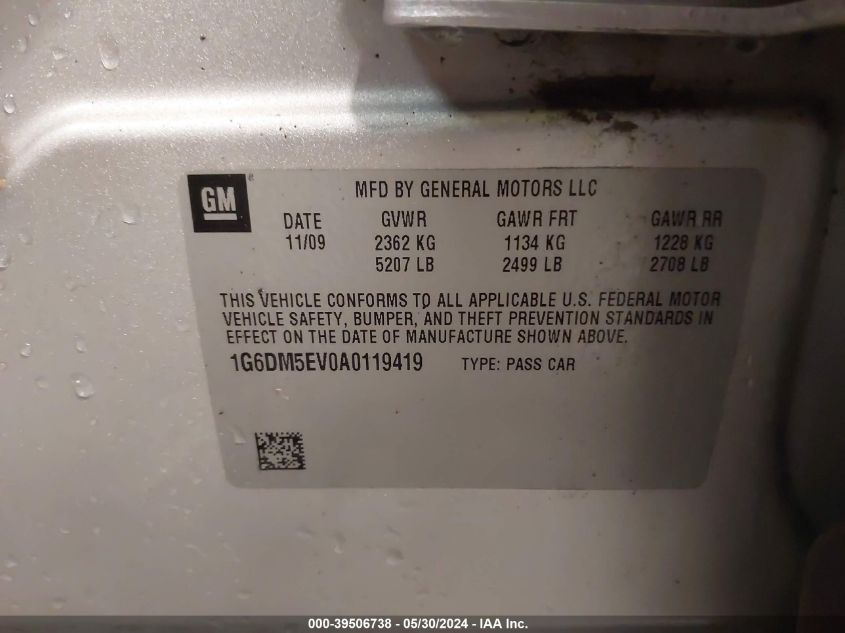 2010 Cadillac Cts Standard VIN: 1G6DM5EV0A0119419 Lot: 39506738
