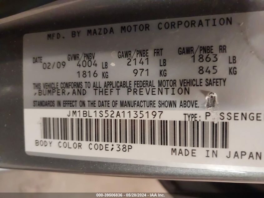 2010 Mazda Mazda3 S Grand Touring VIN: JM1BL1S52A1135197 Lot: 39506836