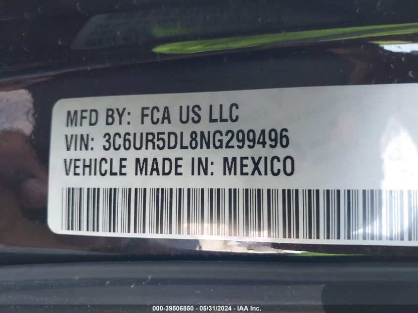2022 Ram 2500 Big Horn 4X4 6'4 Box VIN: 3C6UR5DL8NG299496 Lot: 39506850