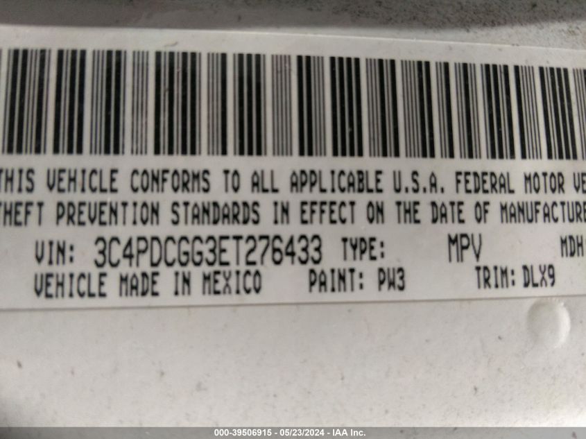 2014 Dodge Journey Crossroad VIN: 3C4PDCGG3ET276433 Lot: 39506915