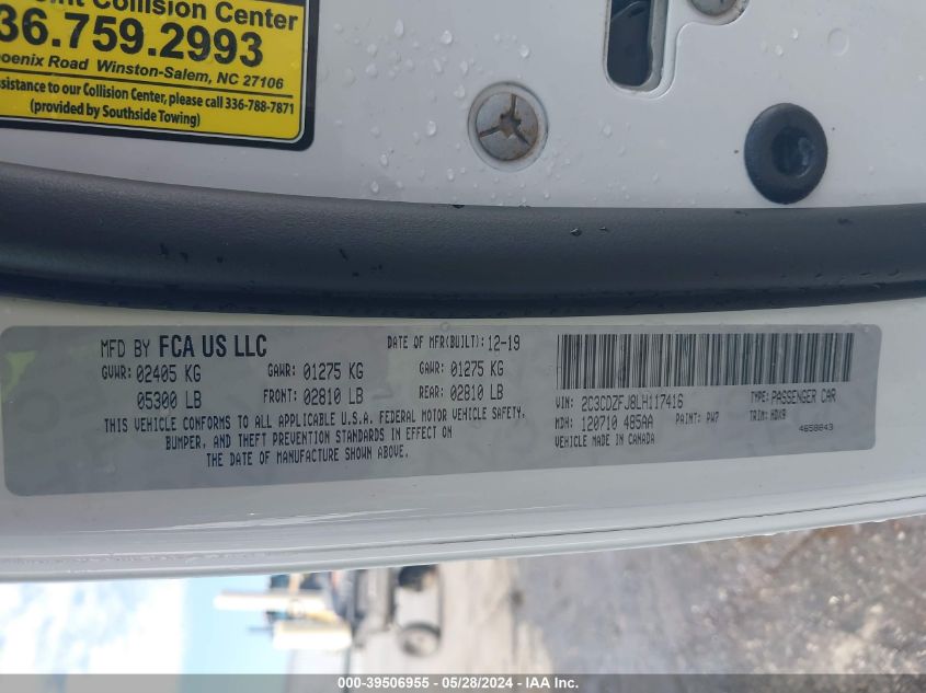 2020 Dodge Challenger R/T Scat Pack VIN: 2C3CDZFJ8LH117416 Lot: 39506955