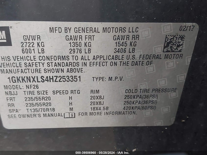2017 GMC ACADIA DENALI - 1GKKNXLS4HZ253351