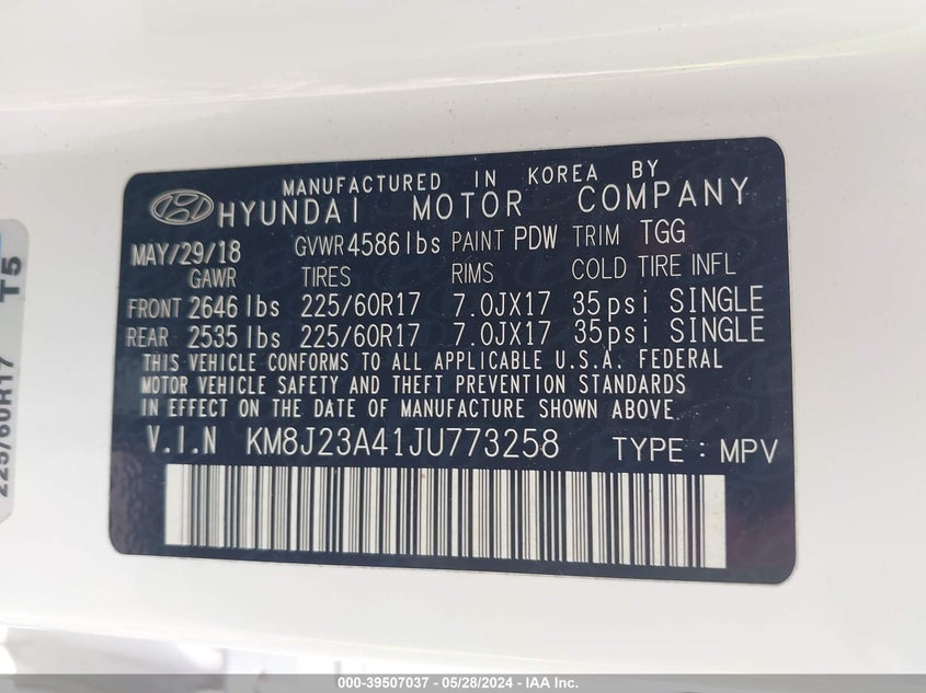 2018 HYUNDAI TUCSON SE - KM8J23A41JU773258