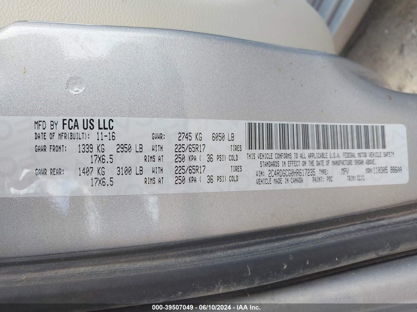 2017 DODGE GRAND CARAVAN SXT - 2C4RDGCG0HR617235