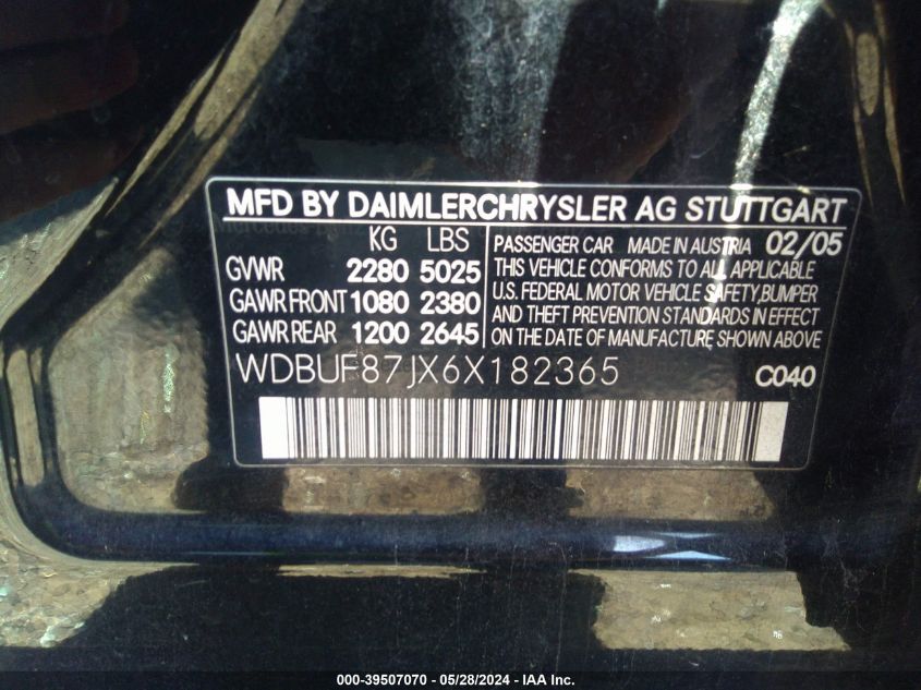 2006 Mercedes-Benz E 350 4Matic VIN: WDBUF87JX6X182365 Lot: 39507070