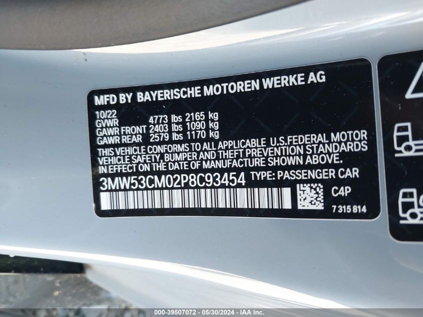 2023 BMW M240 I xDrive VIN: 3MW53CM02P8C93454 Lot: 39507072