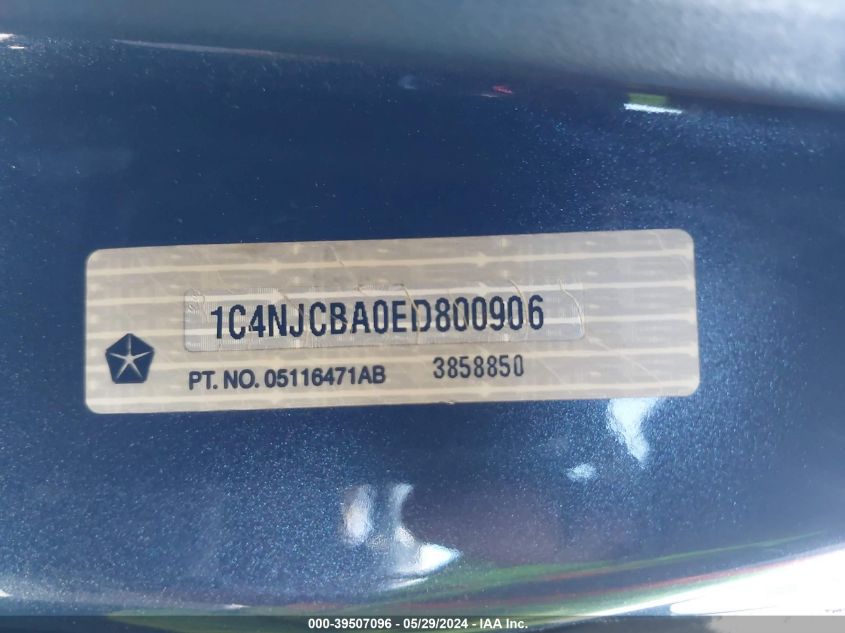 2014 Jeep Compass Sport VIN: 1C4NJCBA0ED800906 Lot: 39507096