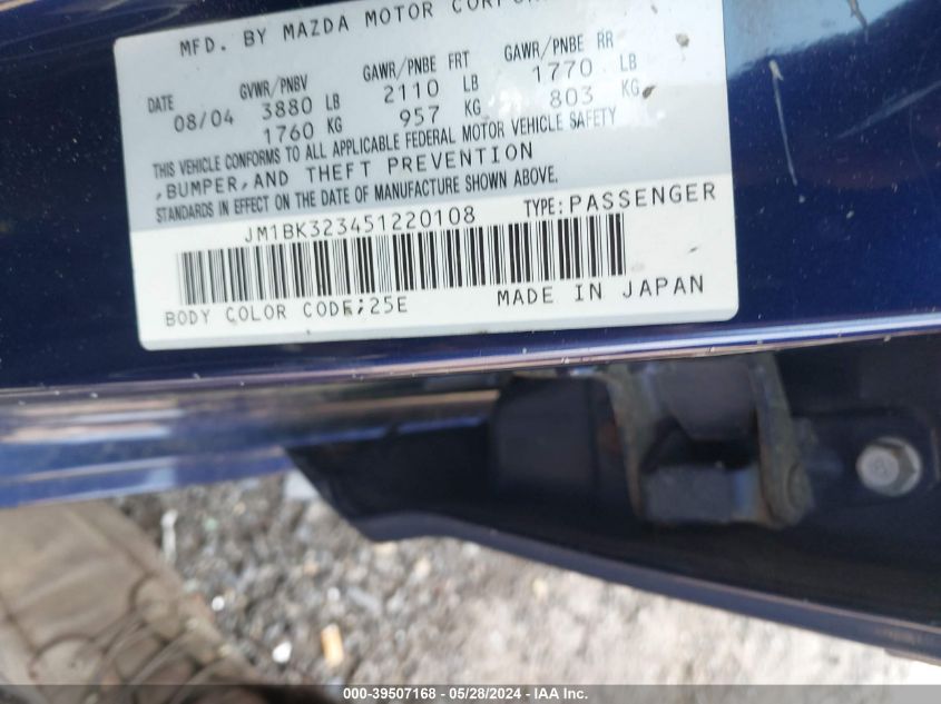 2005 Mazda Mazda3 S VIN: JM1BK323451220108 Lot: 39507168