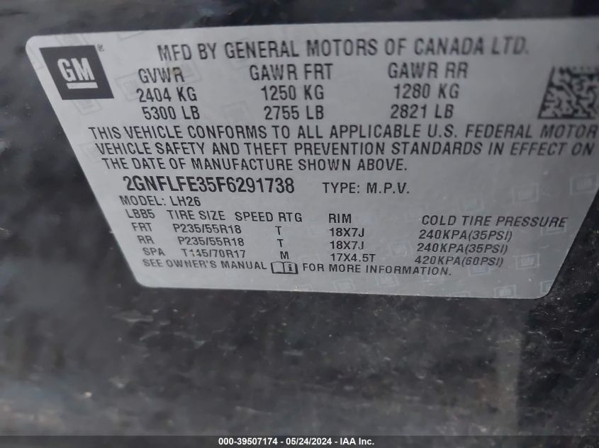 2GNFLFE35F6291738 2015 Chevrolet Equinox 1Lt