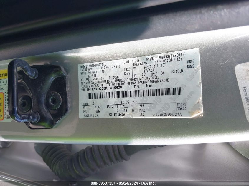 2019 Ford F-150 Xlt VIN: 1FTEW1C55KFA19628 Lot: 39507357