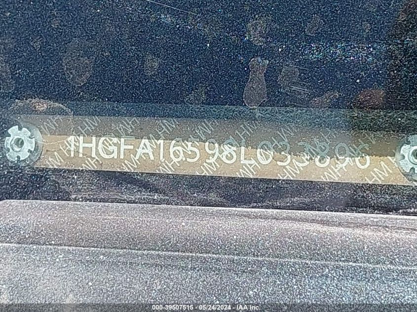 2008 Honda Civic Lx VIN: 1HGFA16598L033896 Lot: 39507515