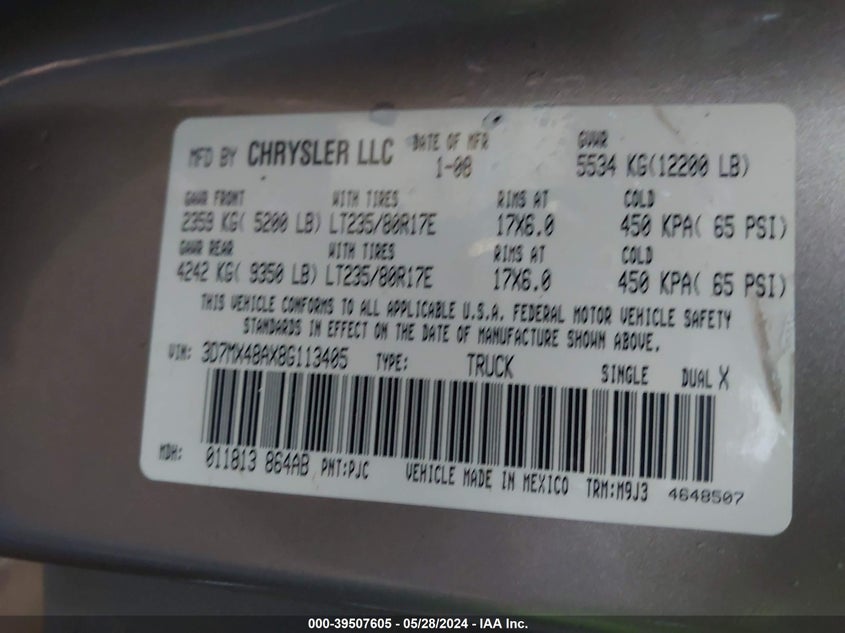 2008 Dodge Ram 3500 Slt VIN: 3D7MX48AX8G113405 Lot: 39507605