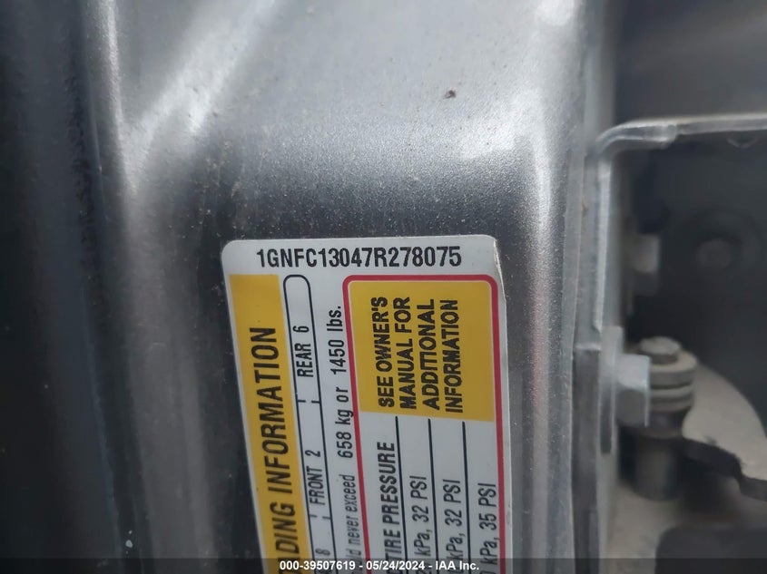 2007 Chevrolet Tahoe Ltz VIN: 1GNFC13047R278075 Lot: 39507619