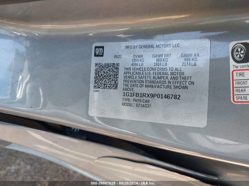 2023 Chevrolet Camaro Rwd 1Ls VIN: 1G1FB1RX9P0146782 Lot: 39507628