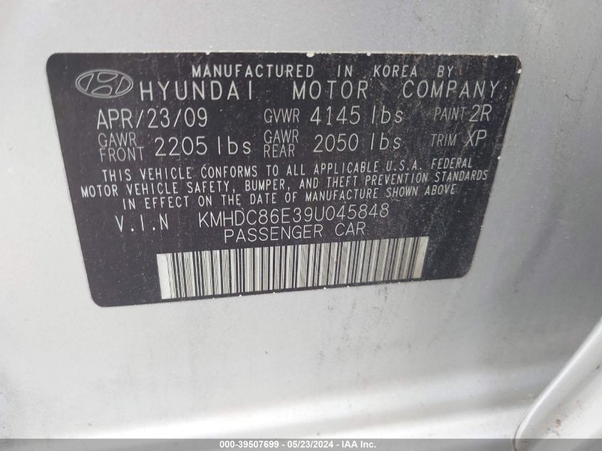 2009 Hyundai Elantra Touring VIN: KMHDC86E39U045848 Lot: 39507699