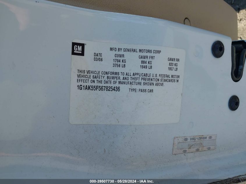 2006 Chevrolet Cobalt Ls VIN: 1G1AK55F567825436 Lot: 39507730
