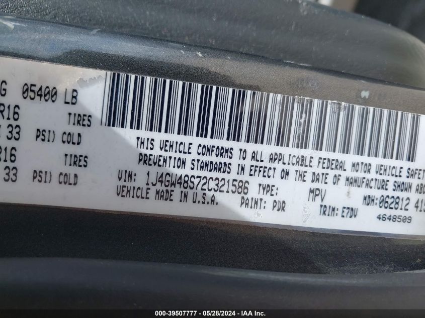 2002 Jeep Grand Cherokee Laredo VIN: 1J4GW48S72C321586 Lot: 39507777