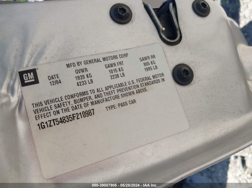 2005 Chevrolet Malibu Ls VIN: 1G1ZT54835F210987 Lot: 39507905