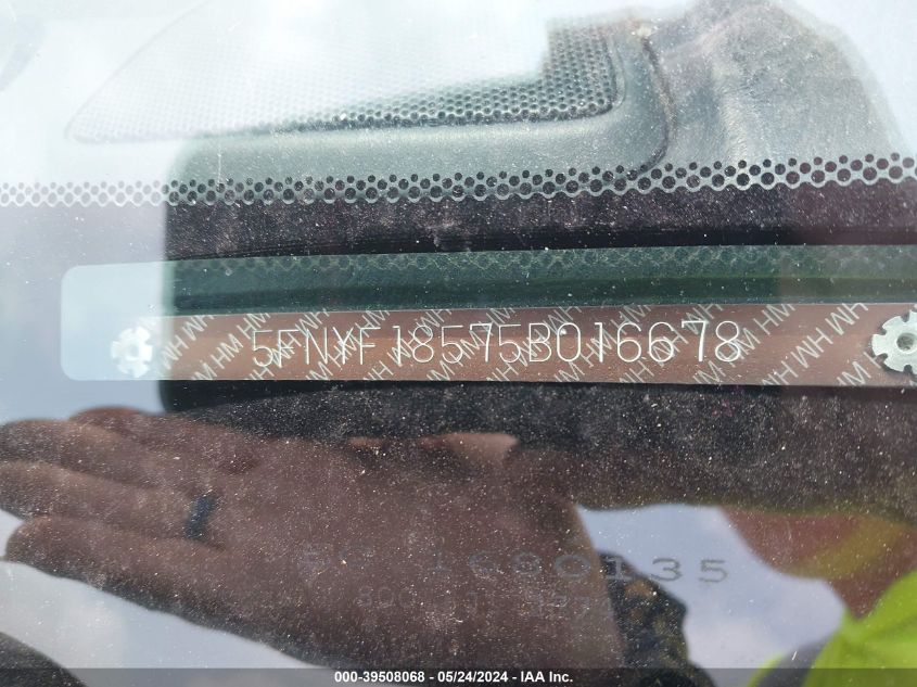 2005 Honda Pilot Ex-L VIN: 5FNYF18575B016678 Lot: 39508068