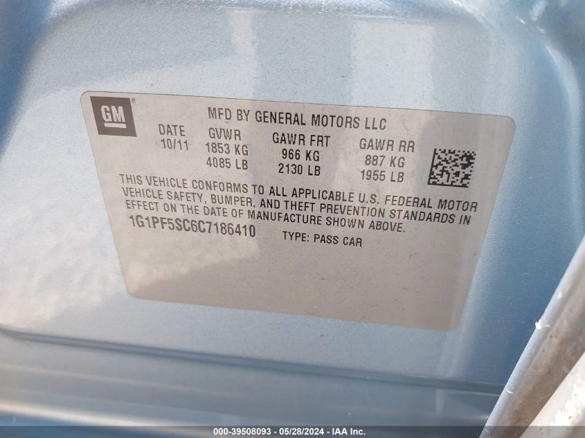 2012 Chevrolet Cruze 1Lt VIN: 1G1PF5SC6C7186410 Lot: 39508093