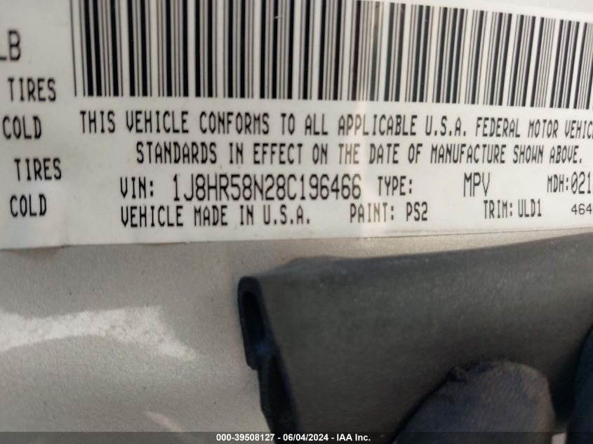 2008 Jeep Grand Cherokee Limited VIN: 1J8HR58N28C196466 Lot: 39508127