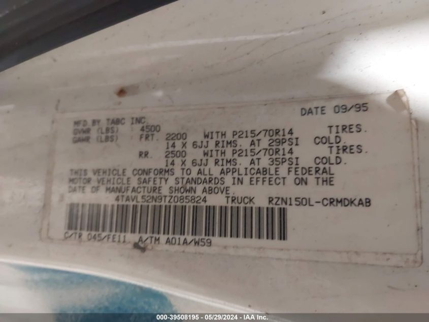 1996 Toyota Tacoma Xtracab VIN: 4TAVL52N9TZ085824 Lot: 39508195