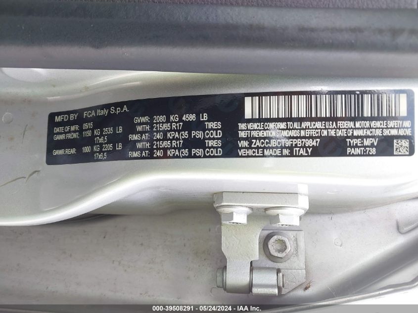 2015 Jeep Renegade Trailhawk VIN: ZACCJBCT9FPB79847 Lot: 39508291