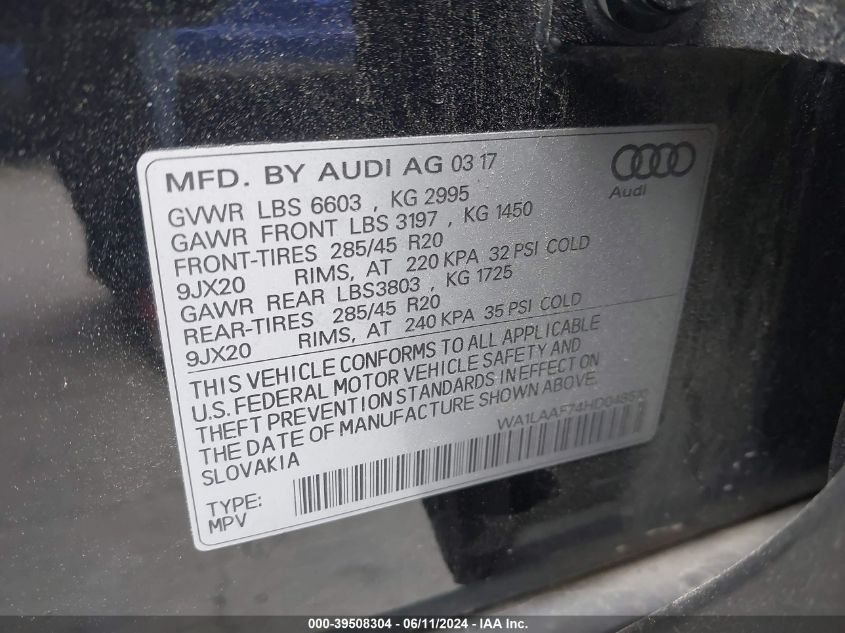 WA1LAAF74HD048510 2017 Audi Q7 3.0T Premium