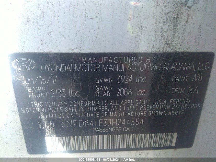 5NPD84LF3JH244554 2018 Hyundai Elantra Sel